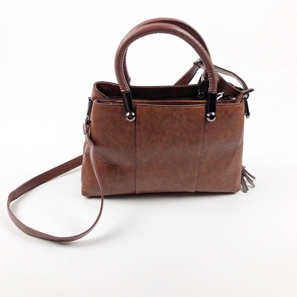 Rofozzi Faux Brown Vegan Leather Bag Top Handles Detachable Cross Body Strap - Picture 1 of 12